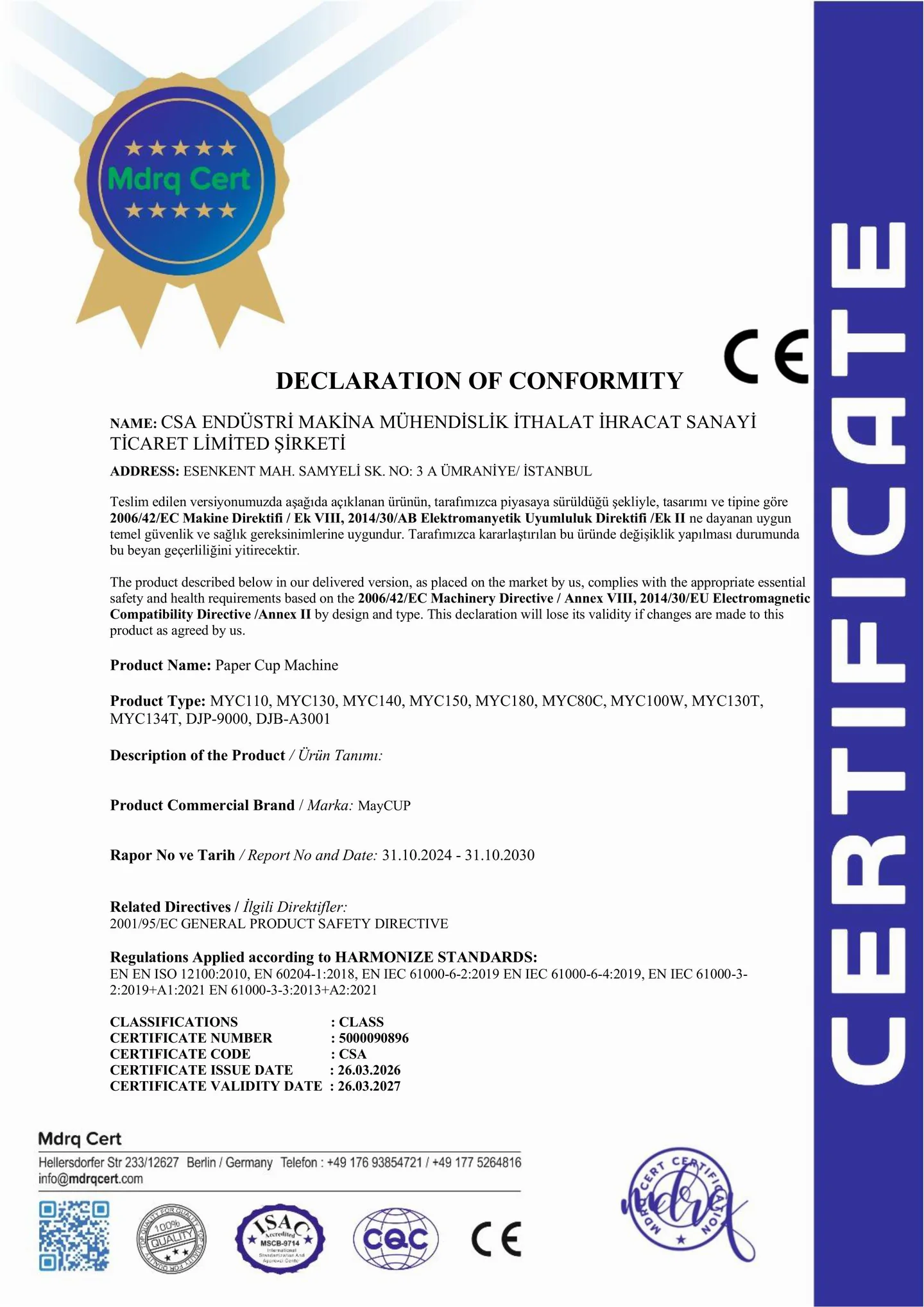 Document de déclaration de conformité CE