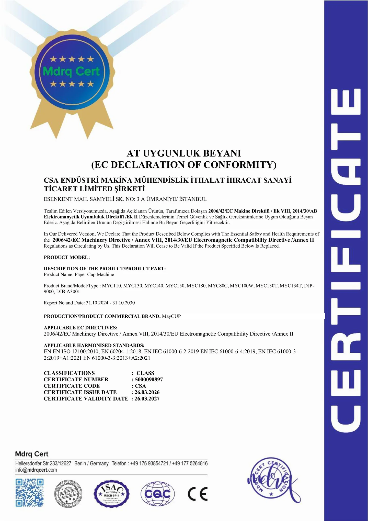 Document de déclaration de conformité CE