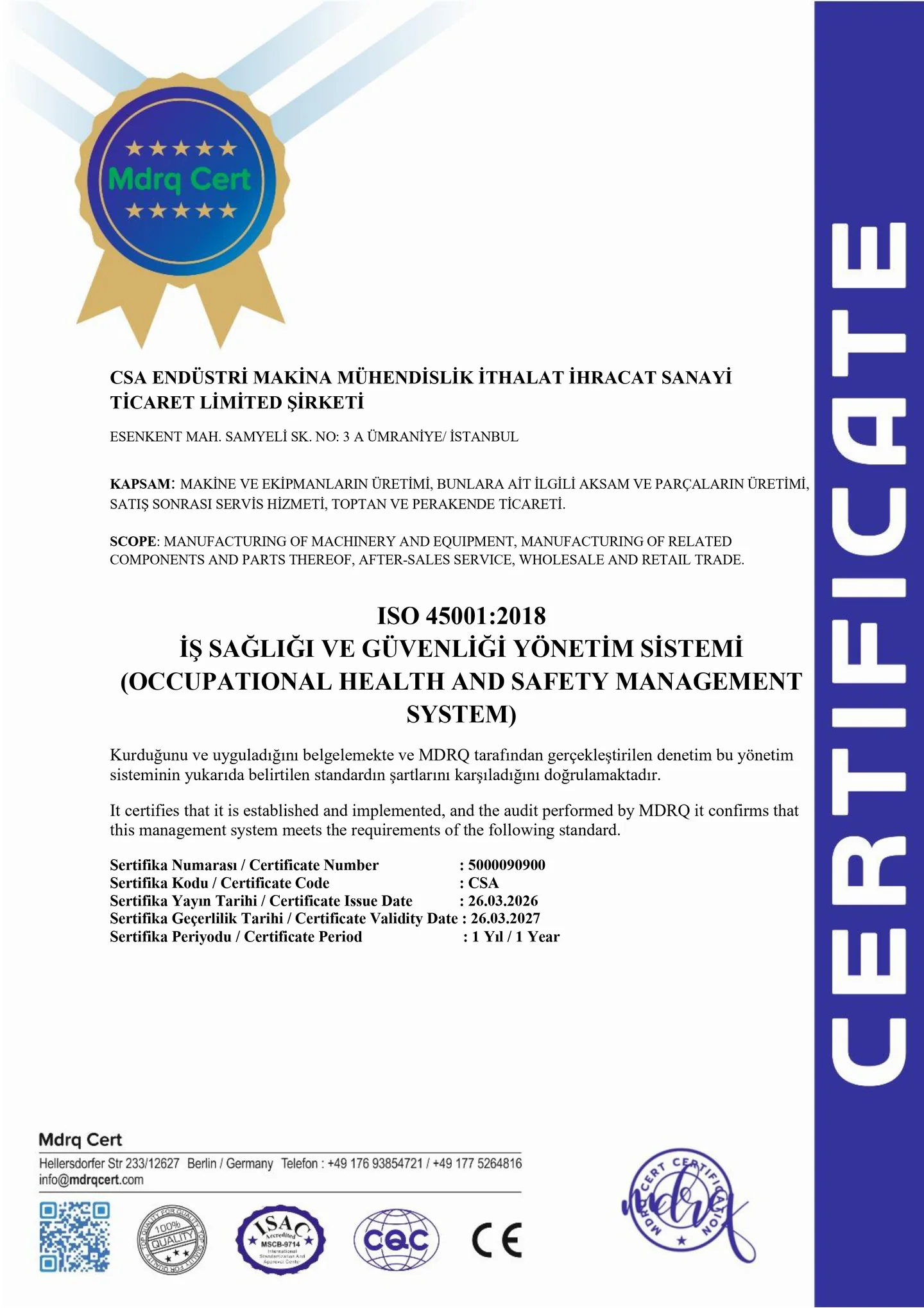 Certificat ISO 45001:2018