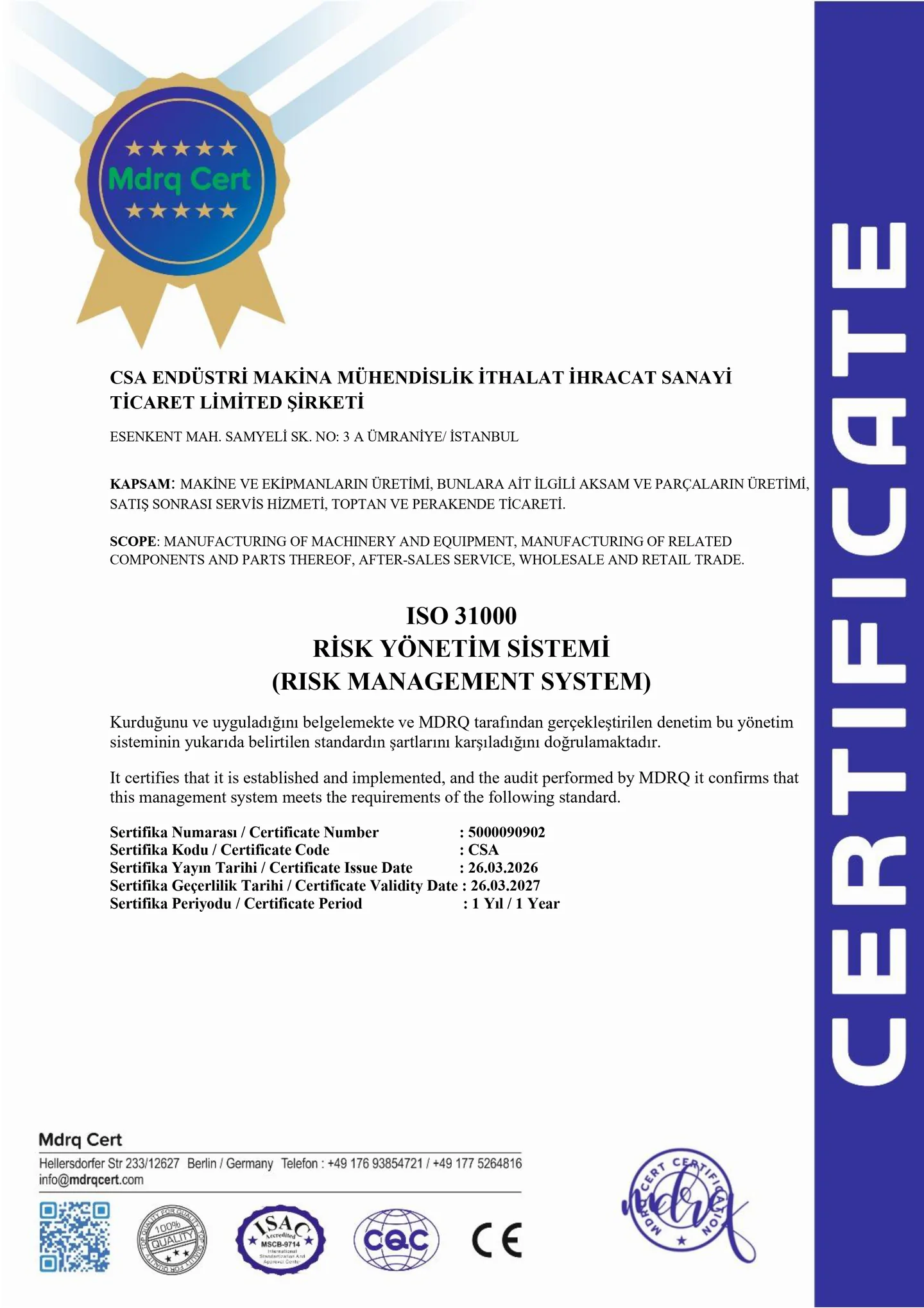 Certificat ISO 31000